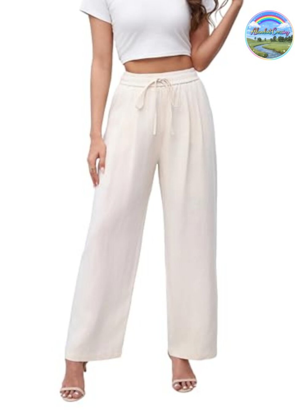 100% Linen Wide Leg Pants with Drawstring Waist and Pockets